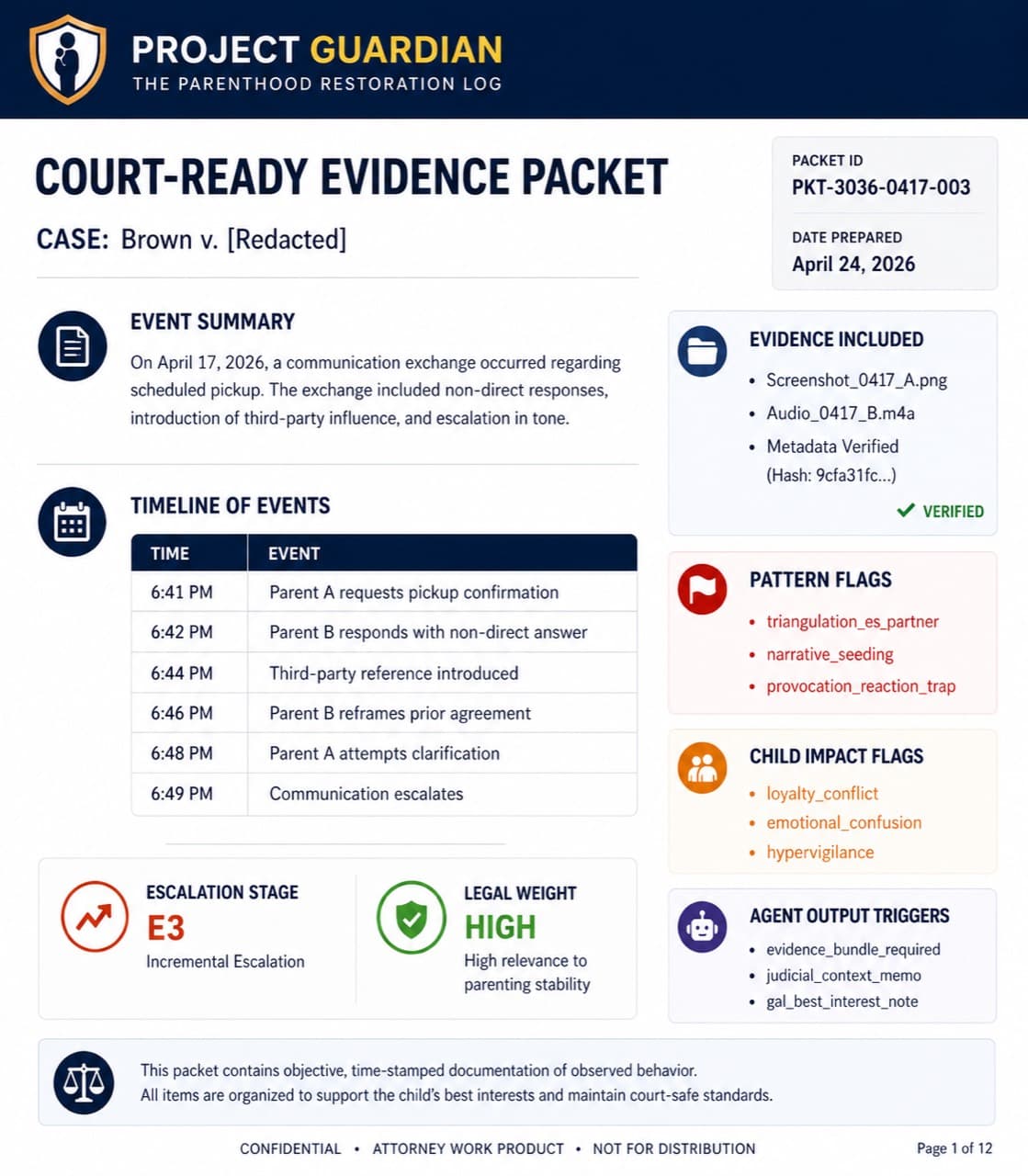 Project Guardian court-ready evidence packet mockup