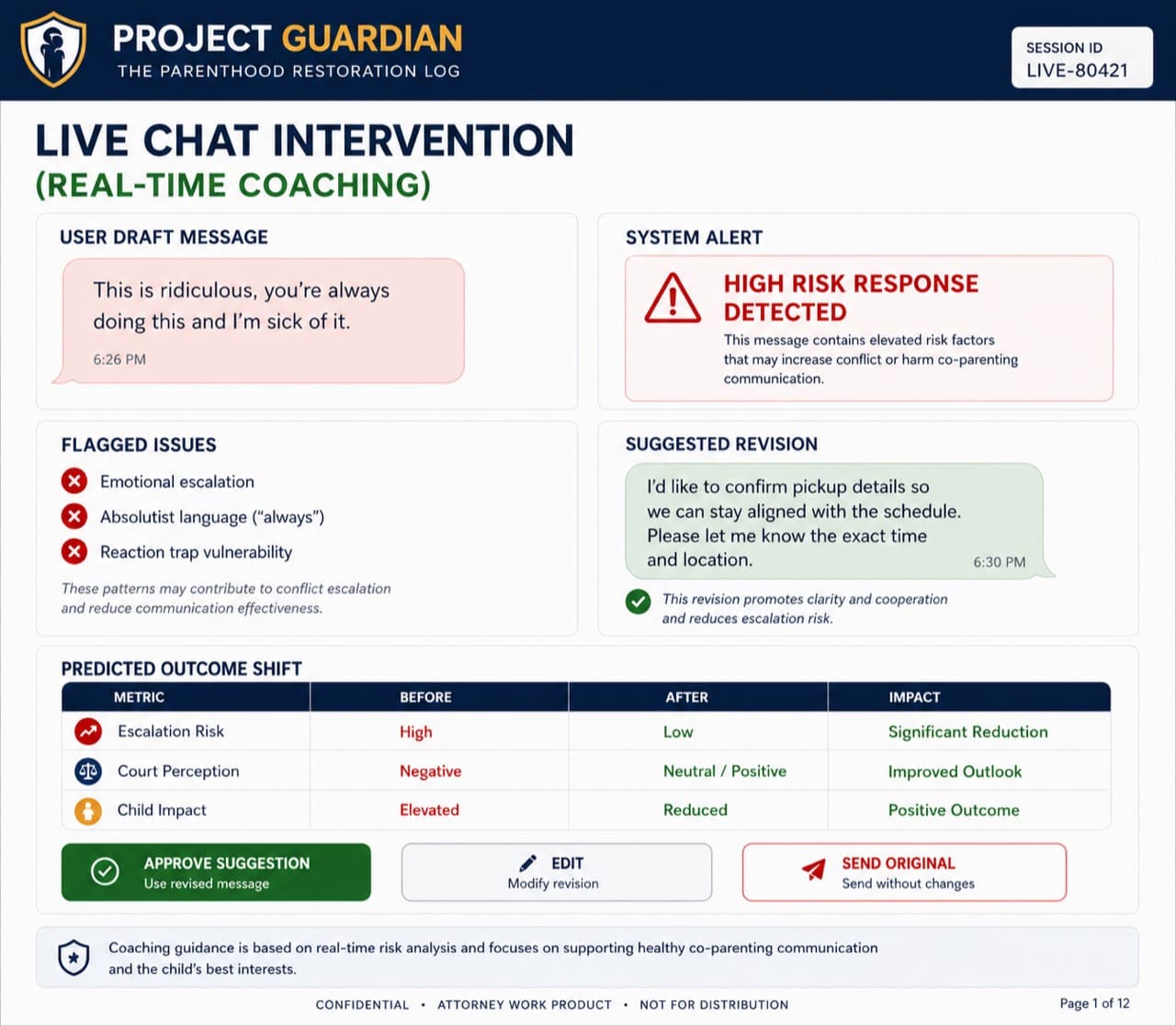 Project Guardian live chat intervention mockup